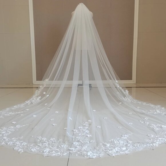 Dresses & Skirts - NEW Wedding Veil - Cathedral Length (118") Floral and Lace Applique